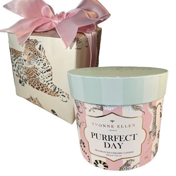 YVONNE ELLEN 9oz Boxed Purrfect Day Ceramic Multi Wick Candle - Gift Wrapped! - Picture 1 of 6
